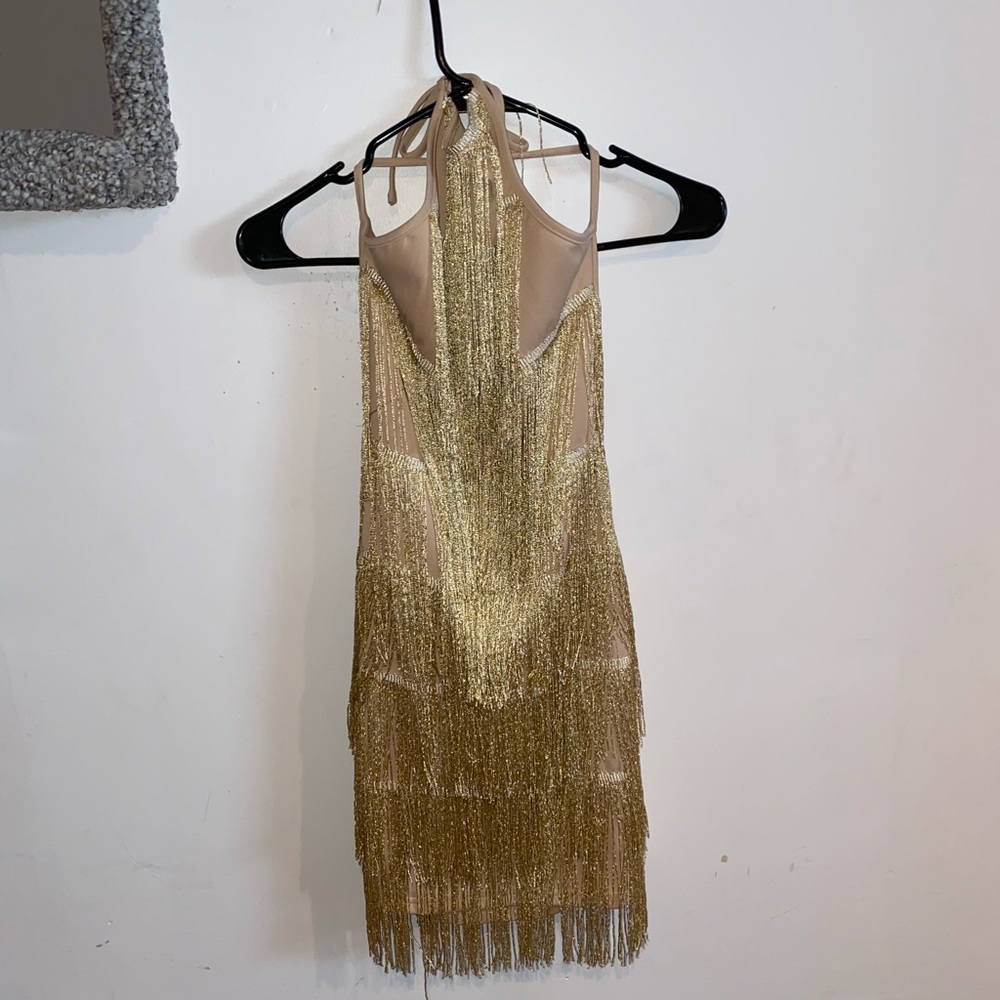 Gold fringe dress! Great for flapper/20’s party!